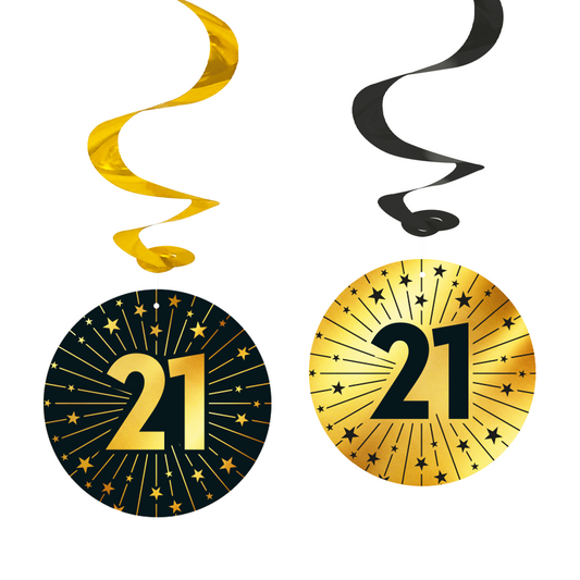 4 Swirls goud / zwart 21 jaar - Golden Celebrations
