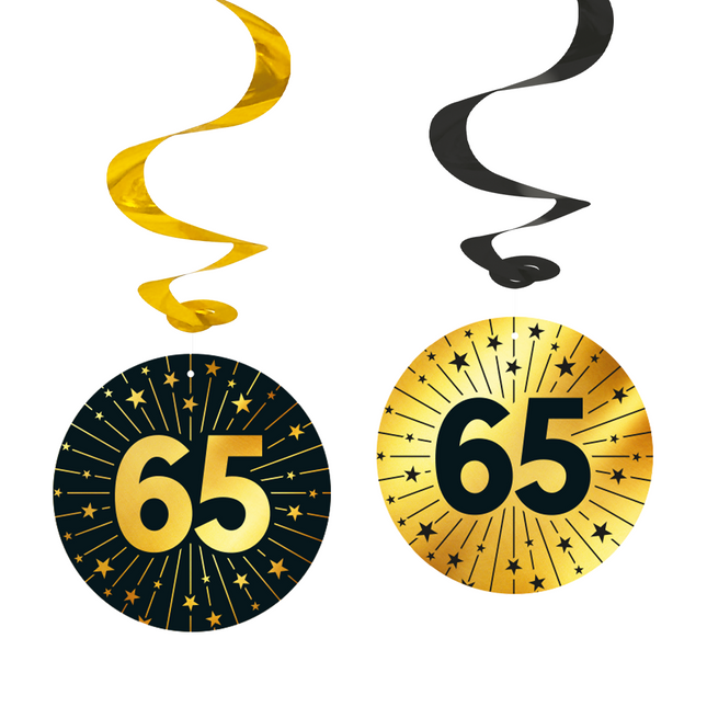 4 Swirls goud / zwart 65 jaar - Golden Celebrations