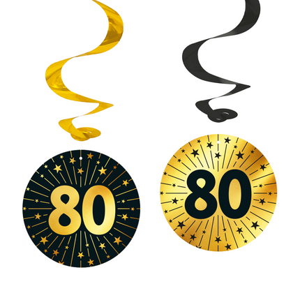 4 Swirls goud / zwart 80 jaar - Golden Celebrations