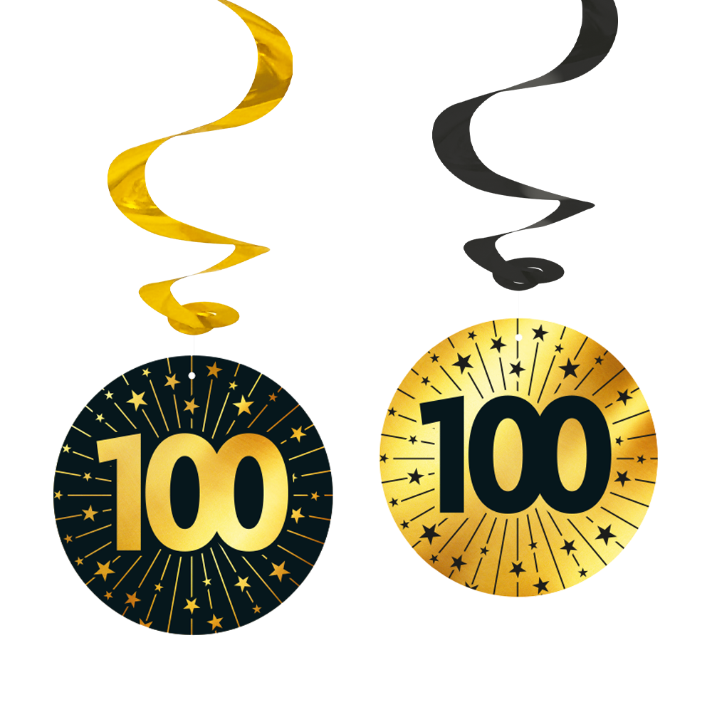 4 Swirls goud / zwart 100 jaar - Golden Celebrations