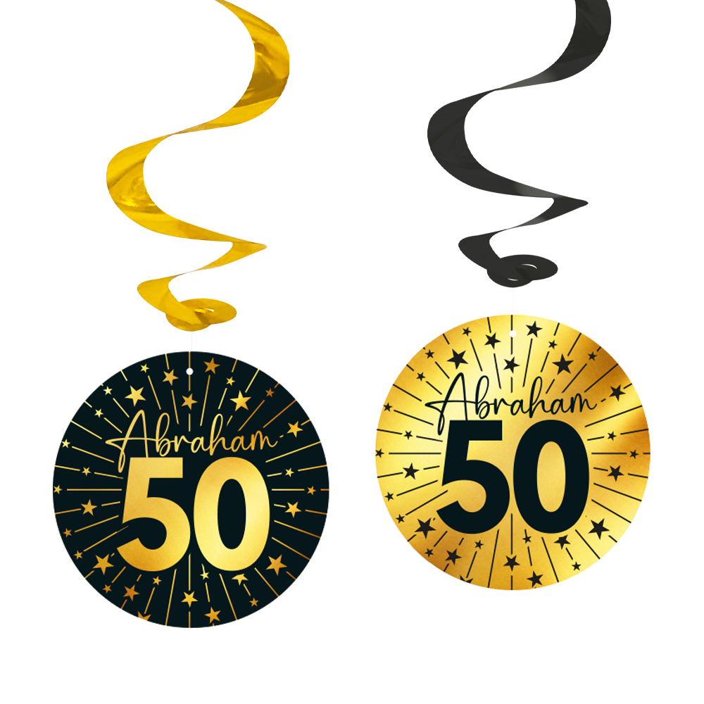 4 Swirls goud / zwart 50 jaar 'Abraham' - Golden Celebrations