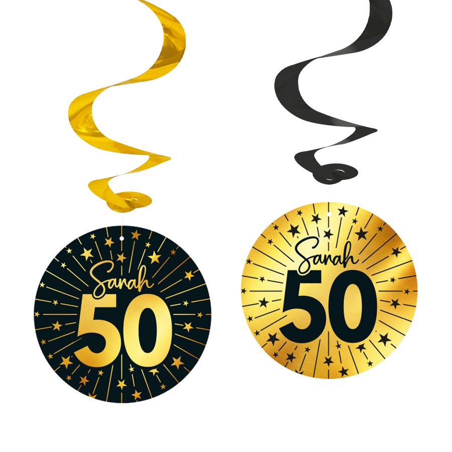 4 Swirls goud / zwart 50 jaar 'Sarah' - Golden Celebrations