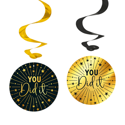 4 Swirls goud / zwart geslaagd 'You Did It' - Golden Celebrations