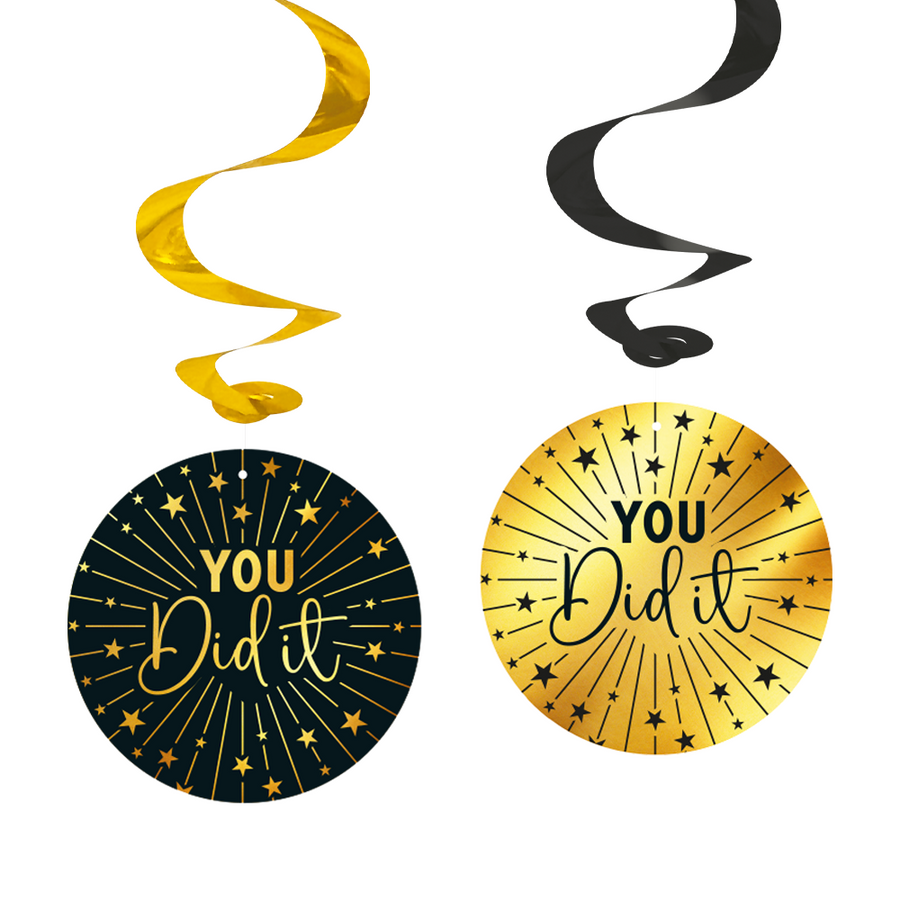 4 Swirls goud / zwart geslaagd 'You Did It' - Golden Celebrations