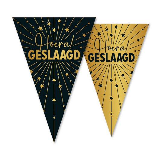 Vlaggenlijn goud / zwart geslaagd 'Hoera! Geslaagd' - Golden Celebrations