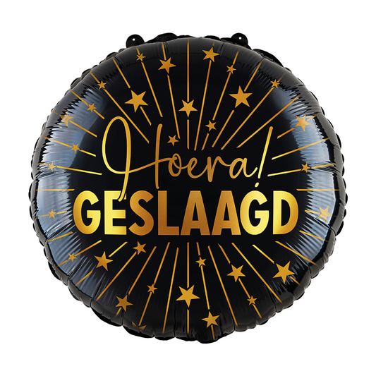 Folieballon 18" goud / zwart geslaagd 'Hoera! Geslaagd' - Golden Celebrations
