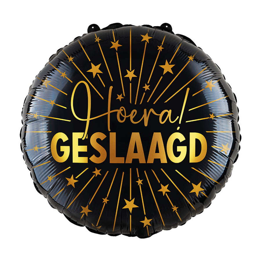 Folieballon 18" goud / zwart geslaagd 'Hoera! Geslaagd' - Golden Celebrations