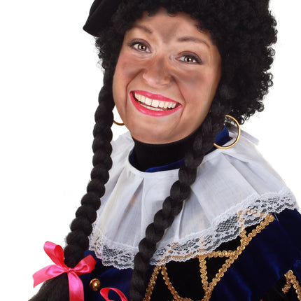 Pruik Piet krul zwart met 2 vlechten