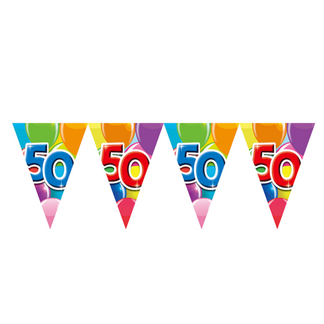 Gekleurde Vlaggenlijn 50 Jaar – 10 Meter (Dubbelzijdig Bedrukt)