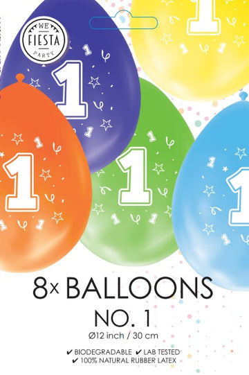 8 Ballonnen 12″ 2 Zijdig bedrukt ‘1’