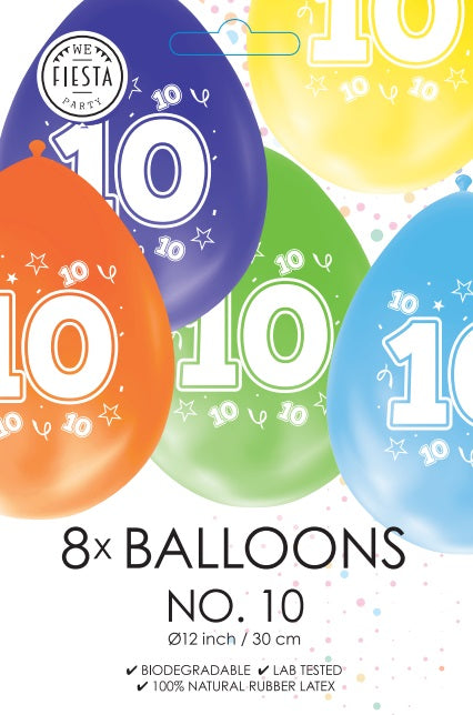 Gekleurde Cijfer Ballonnen 2 Jaar – 10 Stuks (12 Inch / Dubbelzijdig Bedrukt)