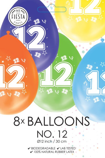 8 Ballonnen 12″ 2 Zijdig bedrukt ‘12’