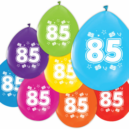 Gekleurde Cijfer Ballonnen 85 Jaar – 8 Stuks (12 Inch / Dubbelzijdig Bedrukt)