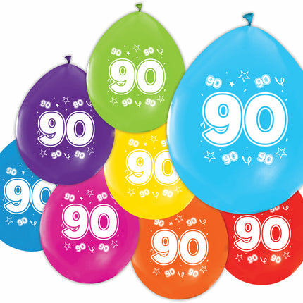 Gekleurde Cijfer Ballonnen 90 Jaar – 8 Stuks (12 Inch / Dubbelzijdig Bedrukt)