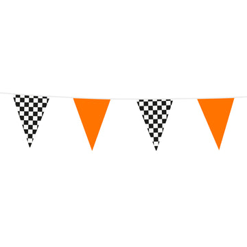 Vlaggenlijn Zwart / Wit Geruit Oranje 10 meter