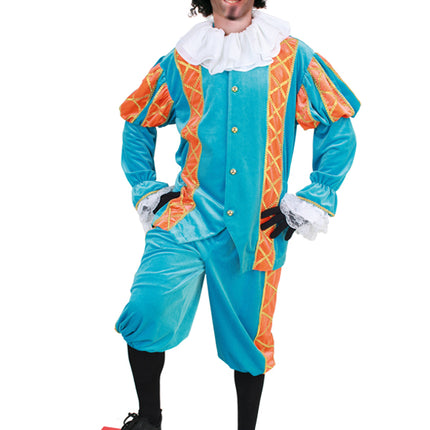 Luxe Pieten pak / Piet kostuum - Turquoise / Oranje