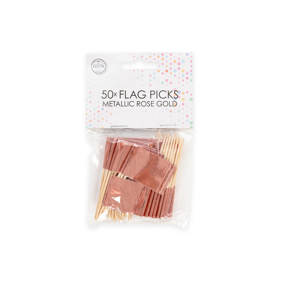 50x Vlaggenprikker Metallic Rosé Goud