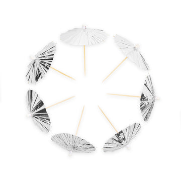 10x Parasol prikker Metallic Zilver