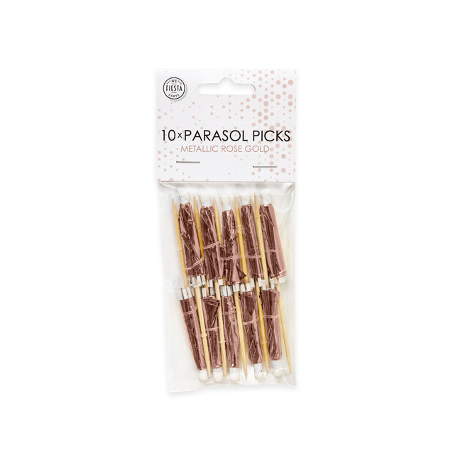 10x Parasol prikker Metallic Rosé Goud