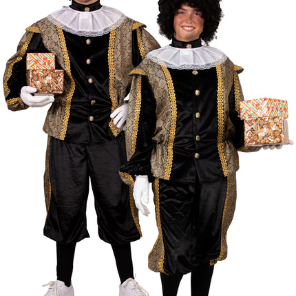 Luxe Pieten pak / Piet kostuum - Zwart / Goud / Bruin