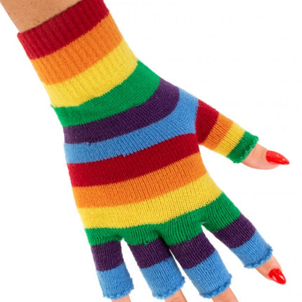 Vingerloze handschoenen regenboog smalle strepen