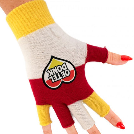 Vingerloze handschoenen rood/wit/geel met hartje Oeteldonk