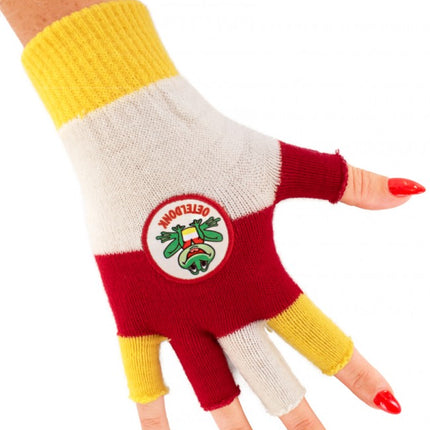 Vingerloze handschoenen rood/wit/geel met kikker Oeteldonk