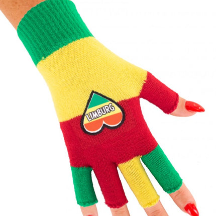 Vingerloze handschoenen rood/geel/groen met hartje Limburg