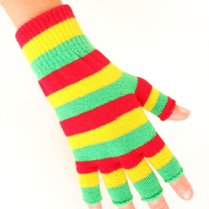 Vingerloze handschoenen rood/geel/groen smalle strepen