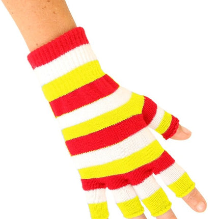 Vingerloze handschoenen rood/wit/geel smalle strepen