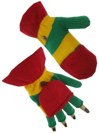 Vingerloze handschoenen met kapje rood/geel/groen