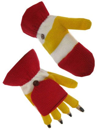 Vingerloze handschoenen met kapje rood/wit/geel