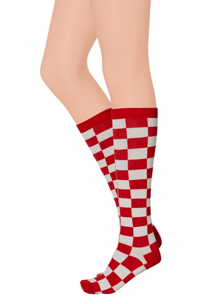 Lange sokken rood/wit geblokt