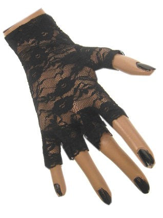 Vingerloze handschoen met kant zwart