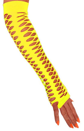 Handschoenen vingerloos grote gaten fluor geel 40 cm