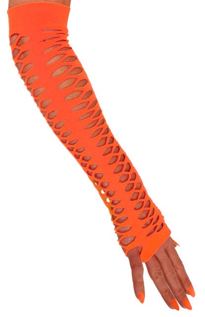 Handschoenen vingerloos grote gaten oranje 40 cm