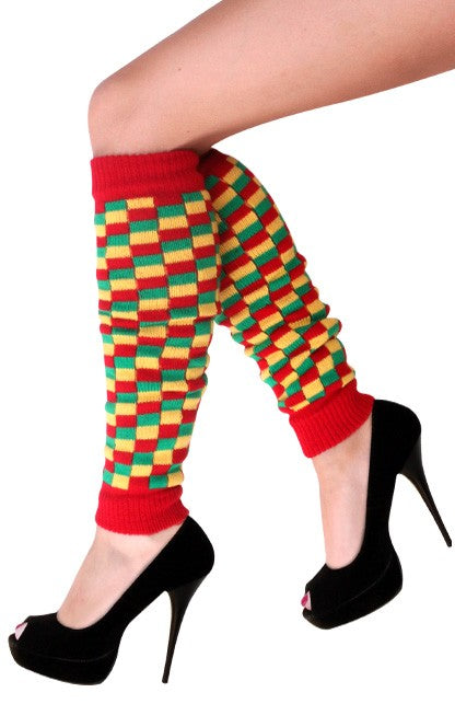 Beenwarmers rood/geel/groen geblokt