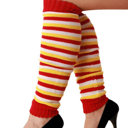 Beenwarmers rood/wit/geel smalle strepen