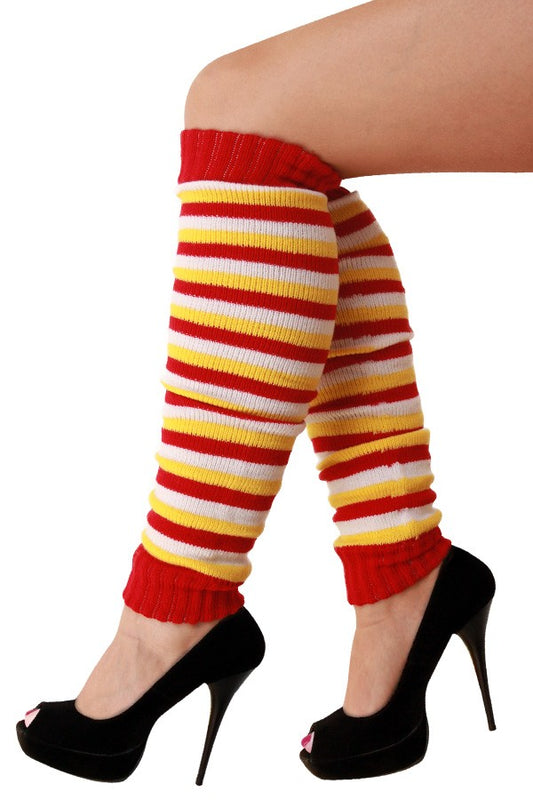 Beenwarmers rood/wit/geel smalle strepen
