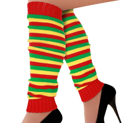 Beenwarmers rood/geel/groen smalle strepen