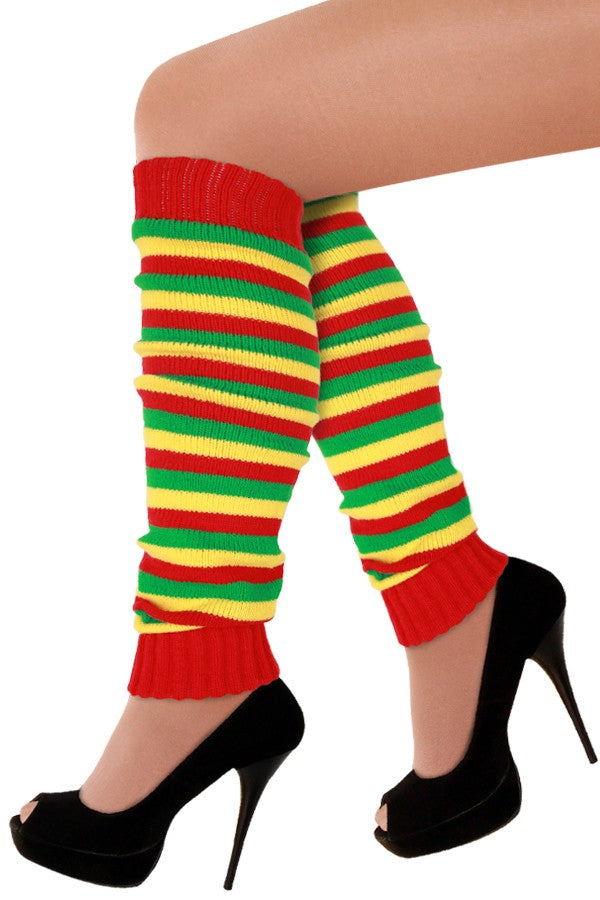 Beenwarmers rood/geel/groen smalle strepen