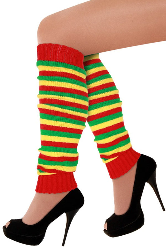 Beenwarmers rood/geel/groen smalle strepen