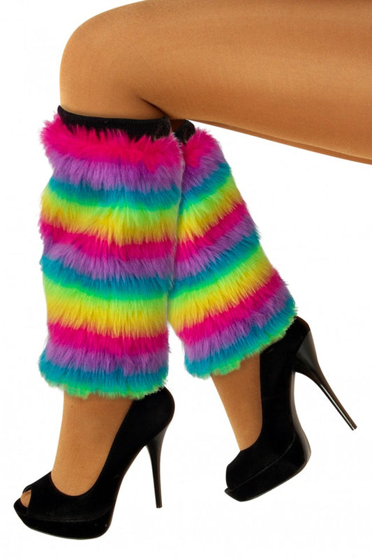 Beenwarmers pluche regenboog streep
