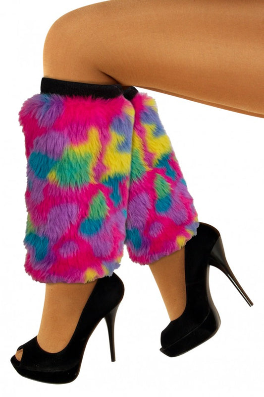 Beenwarmers pluche camouflage regenboog kleuren