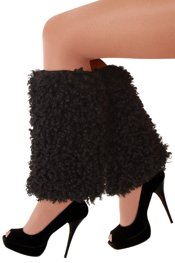 Beenwarmers pluche curly zwart