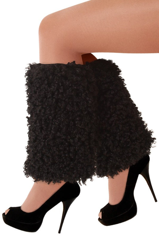 Beenwarmers pluche curly zwart