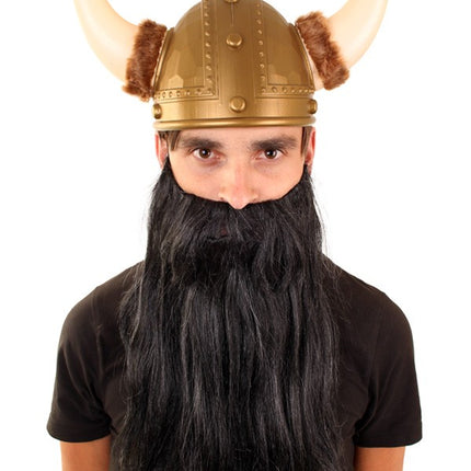 Baard met snor zwart steil haar