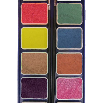 PXP Professional Colours palet metallic colours 12 x 6 gram with 2 brushes ( liner size 0 , flat size 1)