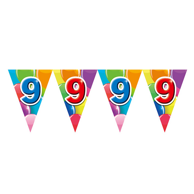 Gekleurde Vlaggenlijn 9 Jaar – 10 Meter (Dubbelzijdig Bedrukt)