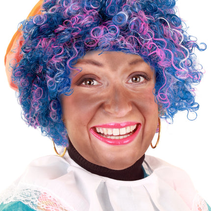 Pruik Piet kroes verstelbare kap regenboog